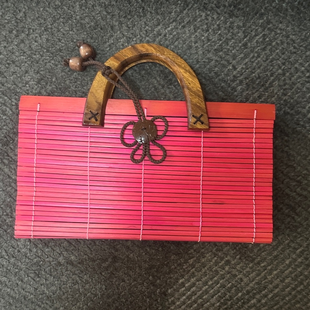 Wood Handle Pink Bamboo Clutch Bag